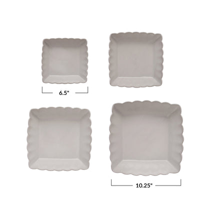 CC - Stoneware Serving Dishes w/ Scalloped Edge, Matte White, Set of 4