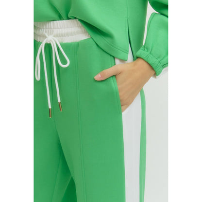 SALE- ENTRO -  Contrast accent, Top & Pants Set 8985 / 8984 - Kelly Green