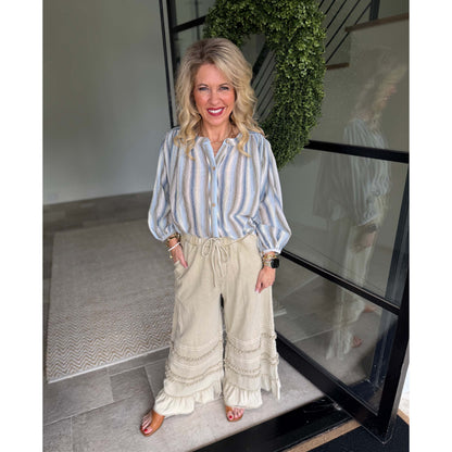 Easel - Striped, Loose Fit Top 1973 - Blue