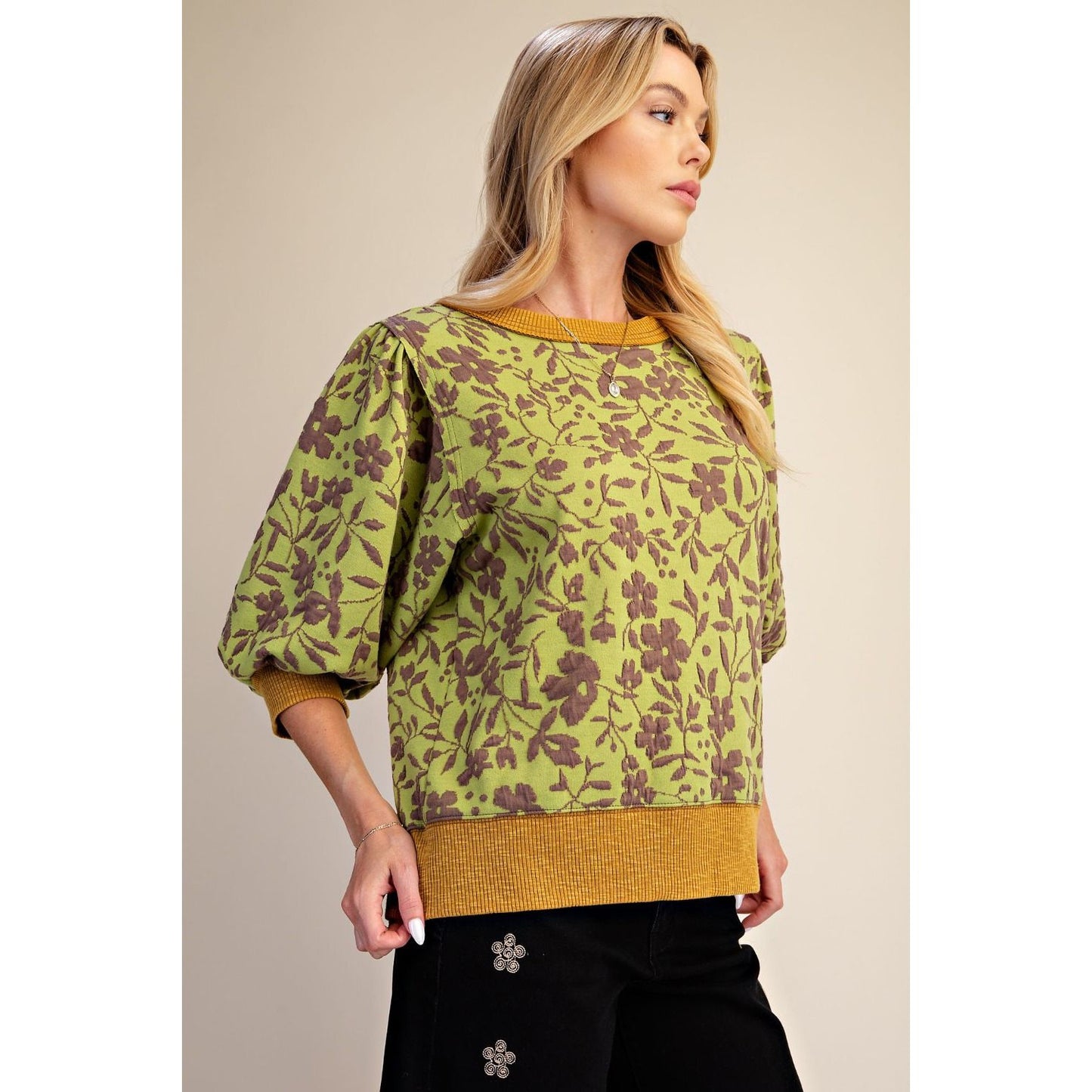 Floral Mineral Washed Top 0249 - Matcha Green