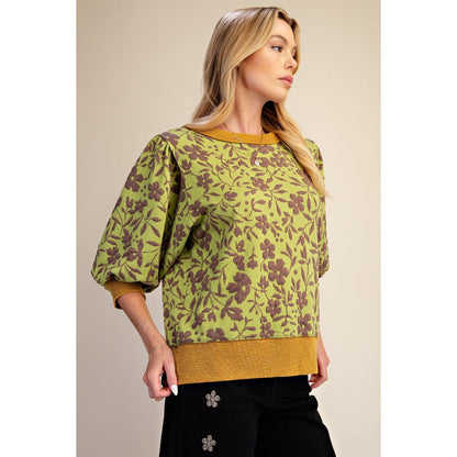 Floral Mineral Washed Top 0249 - Matcha Green