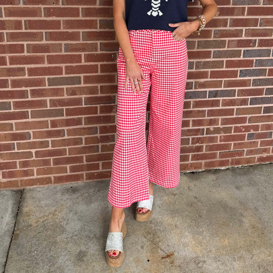ENTRO -  Gingham, Straight Leg Pants 0616 - Red