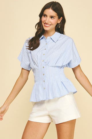 Blue Stripe, Button Down Top with Waistline Detail 6189 Copy