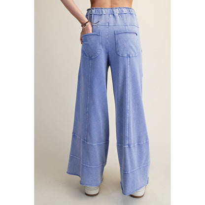 Easel - Mineral Washed, Terry Cargo Style Pockets, Wide Leg Pants 1308 - Misty Blue