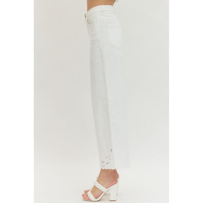 ENTRO -  Wide Leg, Scalloped Hem Jeans Pants 8358 - Off White
