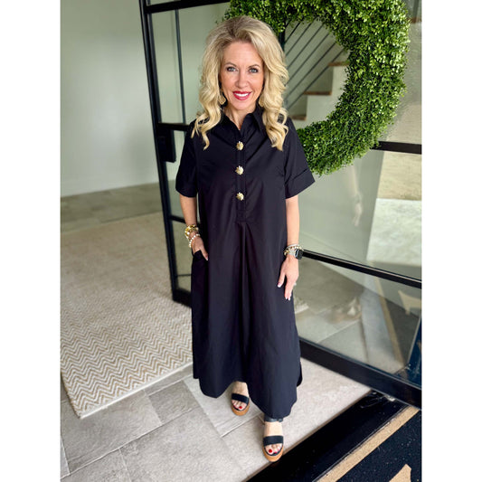 Entro - Short Sleeve, Midi Dress w Pockets 9516 - Black