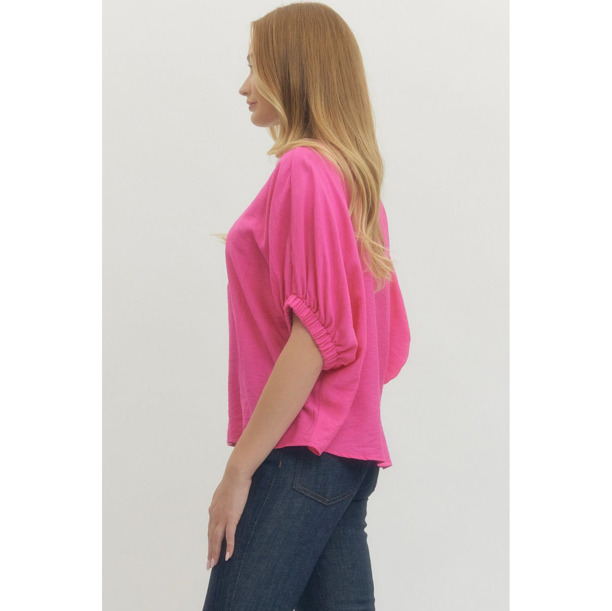 ENTRO -  V-Neck, Dolman Top w Trenza Detail 6938 - Pink