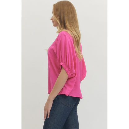 ENTRO -  V-Neck, Dolman Top w Trenza Detail 6938 - Pink