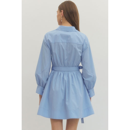 ENTRO -  Long Sleeve Mini Wrap Dress - 0660 - Chambray