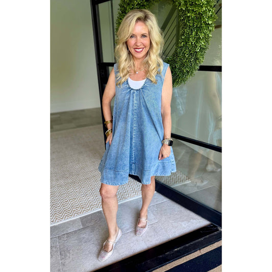 Karlie - Denim Scoop Sleeveless Dress