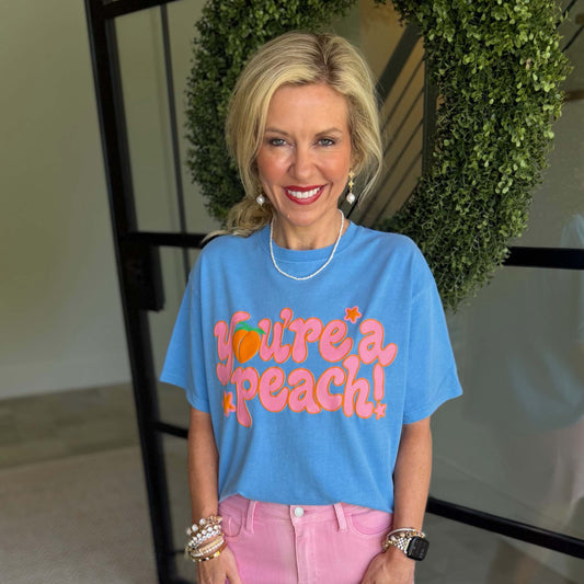 Blue 'You're a Peach!' Crop Tee