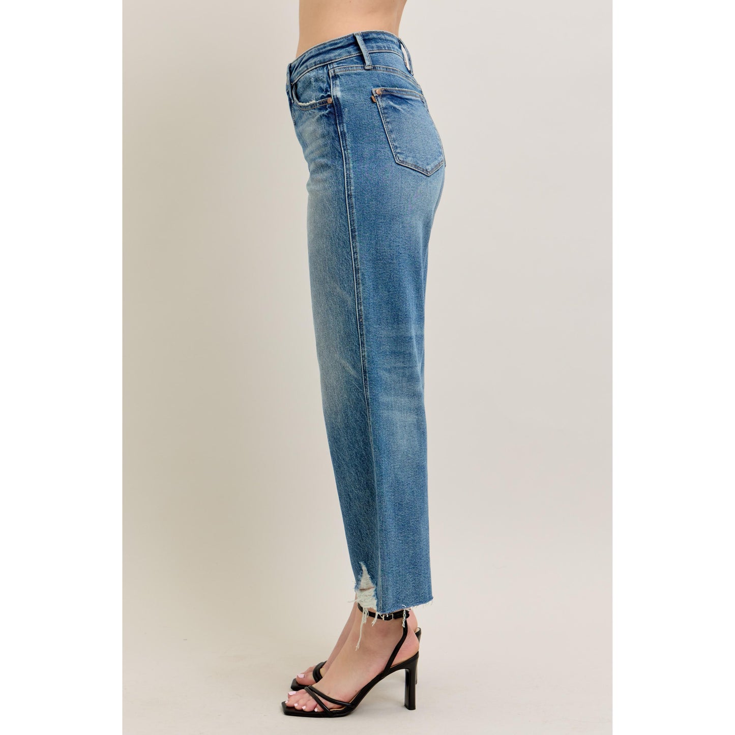 Judy Blue - hi-waisted, Rigid Magic Destroy Hem, Crop Wide Leg Jeans 8963 - Blue