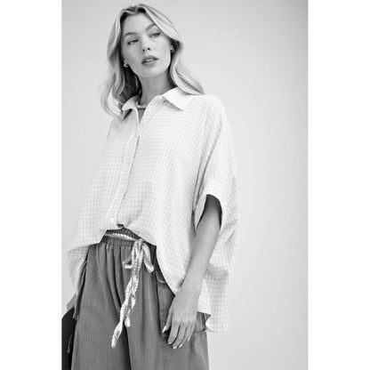 Easel - Textured, Linen, Half Sleeve Button Down Top 9003 - Mustard