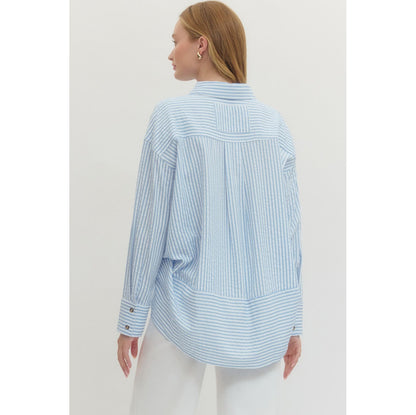 Entro - Striped, Long Sleeve, Button Down Top 7820 - Light Blue