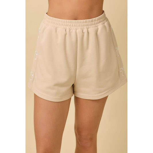 MS - Shorts w Side Ribbon Bow Embroidery Detail 1103 - Taupe
