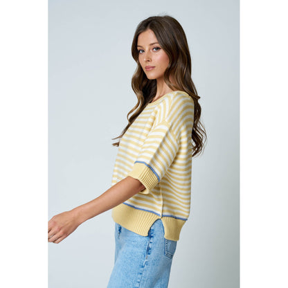 Striped Contrast Trim Sweater 1027 – Butter Yellow