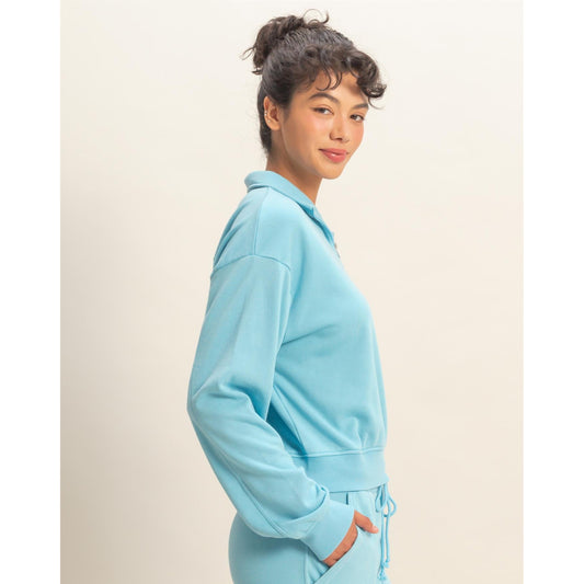 Sky Blue Lounge Set – Half Zip Pullover & Drawstring Shorts Set 258 / 328