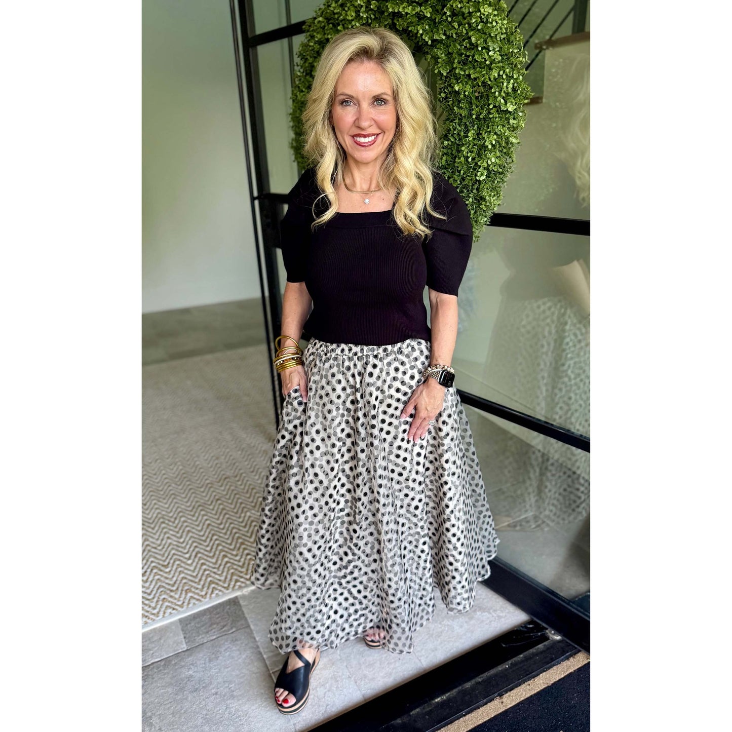 A Line Polka Dot Midi Skirt