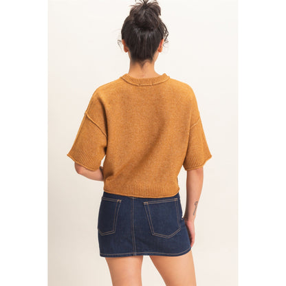 Seam Detail Short Sleeve Knit Top 827 – Camel