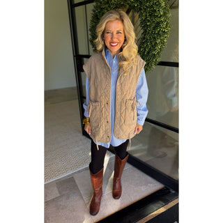 Oversized Ladies Quilted Vest - Beige