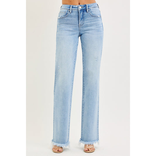 Risen - Tummy Control, High Rise, Long Straight Jeans 1108 - Light