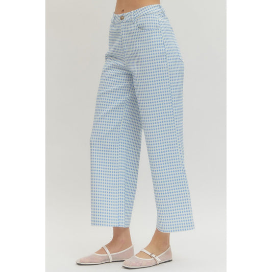 Blue Gingham Straight Leg Pants 0616