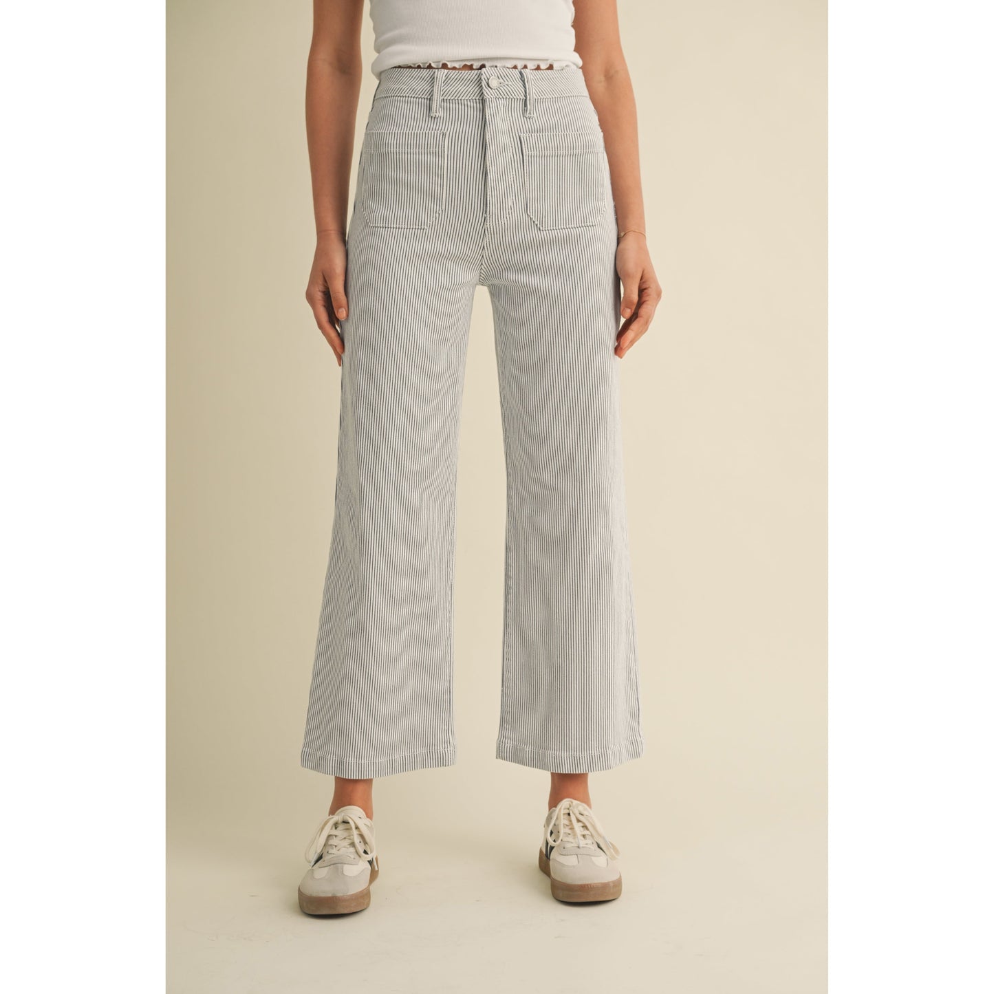Just Black - High Rise, Wide Leg, Patch Pocket Jeans 433 - Blue Stripe