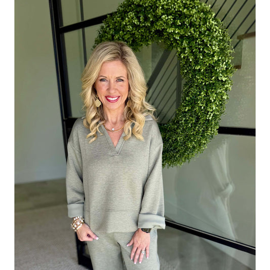 SPANX - AirEssentials, Long Sleeve Polo Top 2467 - Sage Brush Heather