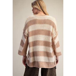 Easel - Striped Knit Sweater 2066 - Khaki / Cream