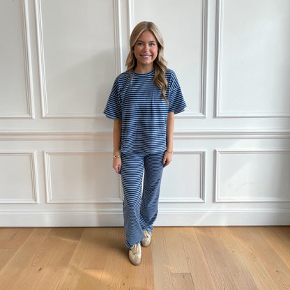 Skylar Striped Tee & Flare Pants Set 4470 / 4471 - Navy