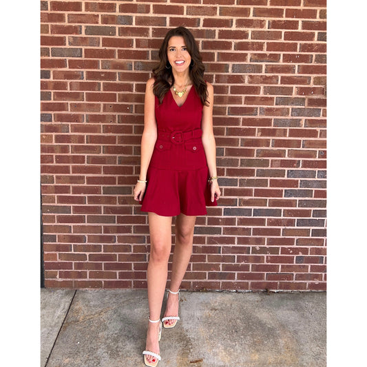 TCEC - V-neck, Belted, Ruffle Hem Dress 4561 - Red - SALE was $62.95