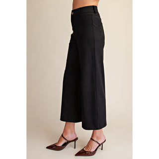 Faux Suede High-Waist Wide-Leg Crop Pants 8489 - Black