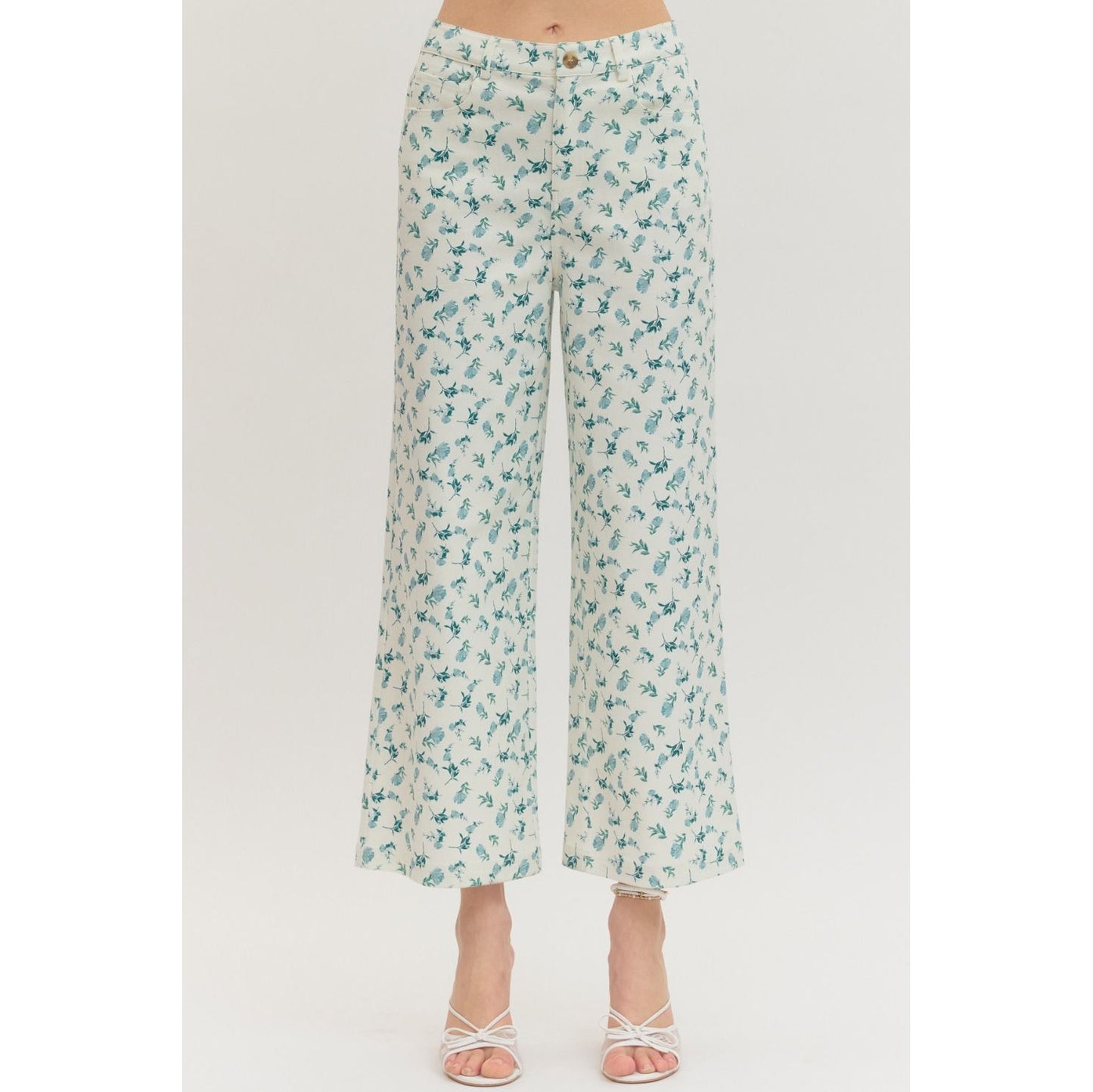 Botanical Print Wide Leg Pants – Front Pleat Detail 0950