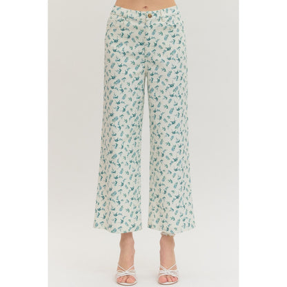 Botanical Print Wide Leg Pants – Front Pleat Detail 0950