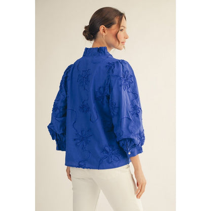 JL - ¾ Sleeve, 3D Floral Top 2376 - Royal