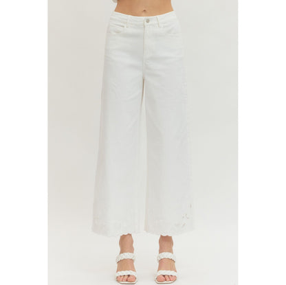 ENTRO -  Wide Leg, Scalloped Hem Jeans Pants 8358 - Off White