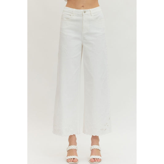 ENTRO -  Wide Leg, Scalloped Hem Jeans Pants 8358 - Off White