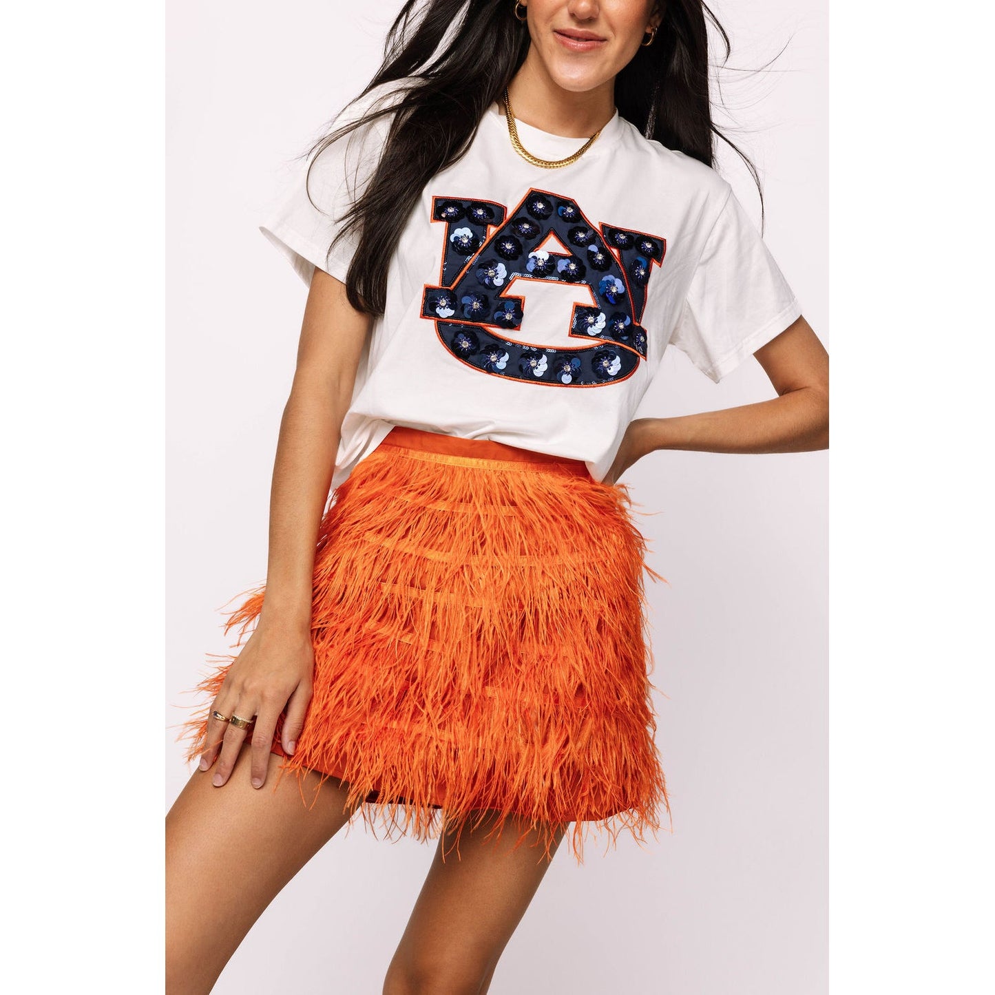 Queen of Sparkles -  Auburn Mascot Sequin Flower Tee GD25AUB45 - White - SALE