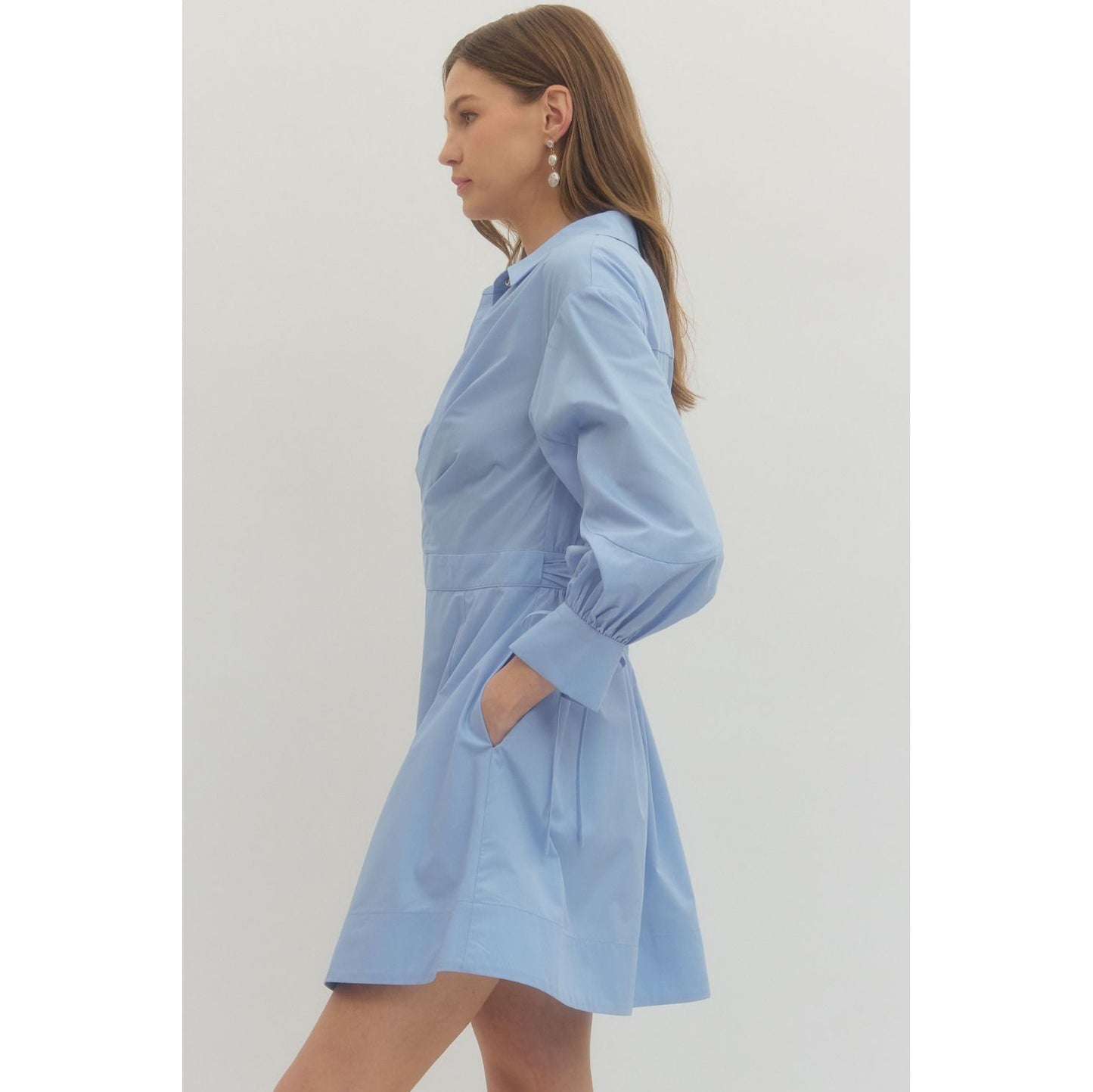 ENTRO -  Long Sleeve Mini Wrap Dress - 0660 - Chambray