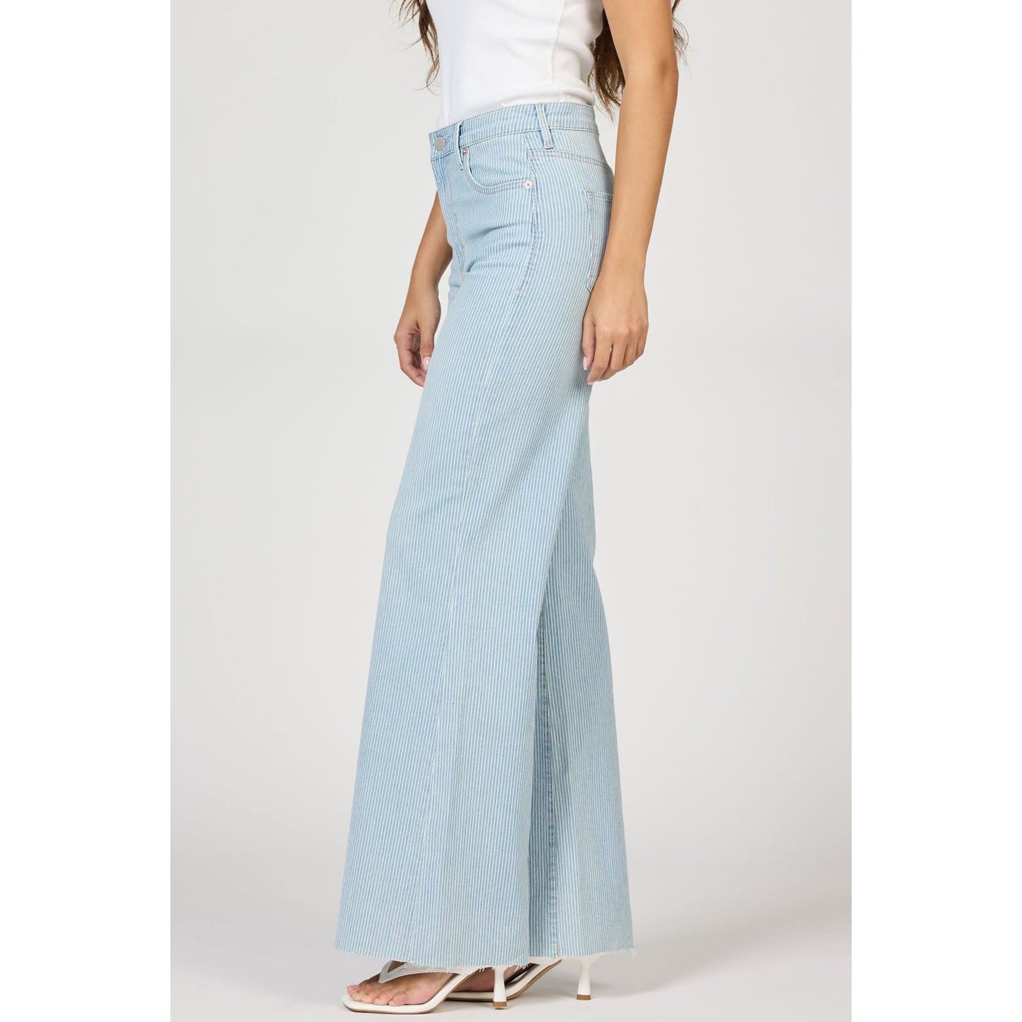 Dear John - High Rise, Wide Leg, Raw Hem, Fiona Jeans 349 - Blue Striped