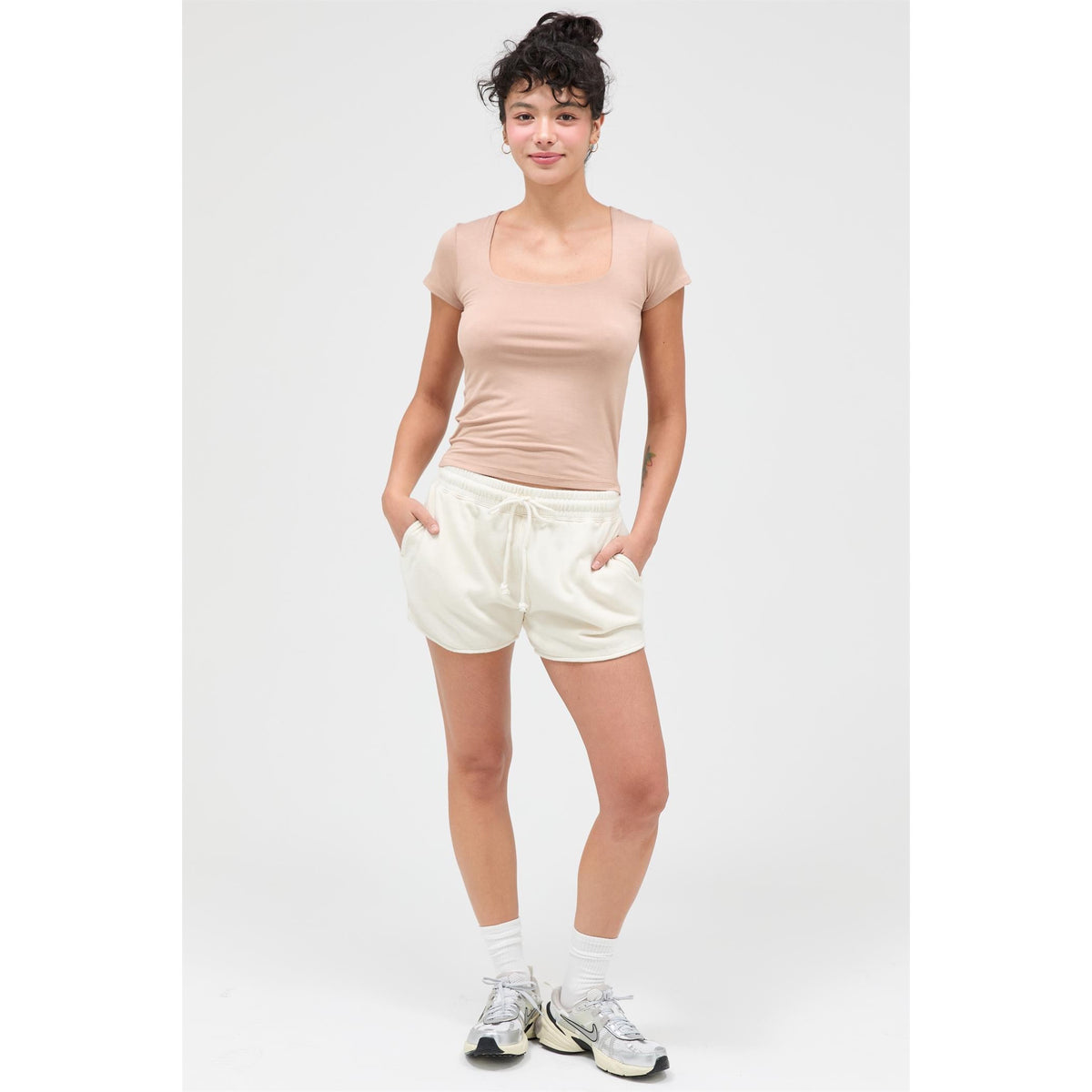 Alpaca Acid Wash Elastic Waist Shorts – Soft Lounge Drawstring Shorts 266