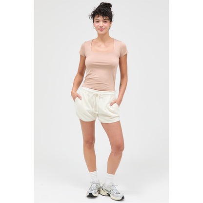 Alpaca Acid Wash Elastic Waist Shorts – Soft Lounge Drawstring Shorts 266