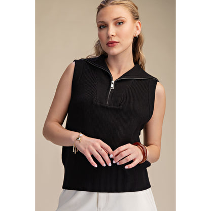 GM - Half Zip, Sleeveless Sweater Vest 9814 - Black