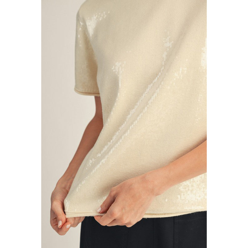JL - Tiny Sequins Covered Sweater Top 5021 - Cream