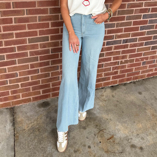 Dear John - High Rise, Wide Leg, Raw Hem, Fiona Jeans 349 - Blue Striped