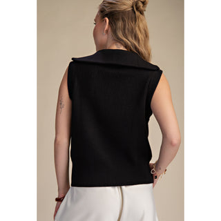 GM - Half Zip, Sleeveless Sweater Vest 9814 - Black