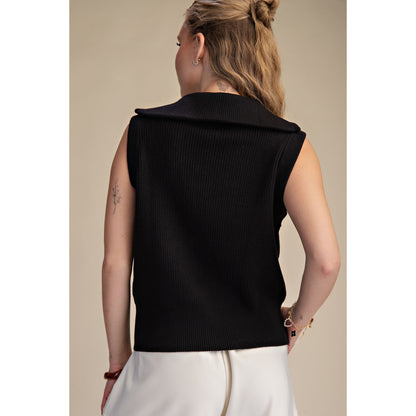 GM - Half Zip, Sleeveless Sweater Vest 9814 - Black