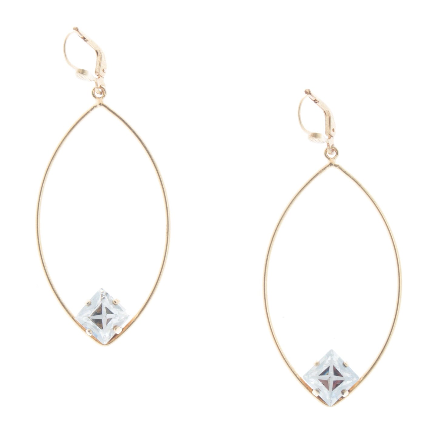 Catherine Popesco - Gold, Marquise Hoop w Square Crystal Earrings 9648