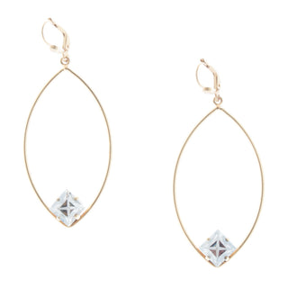 Catherine Popesco - Gold, Marquise Hoop w Square Crystal Earrings 9648