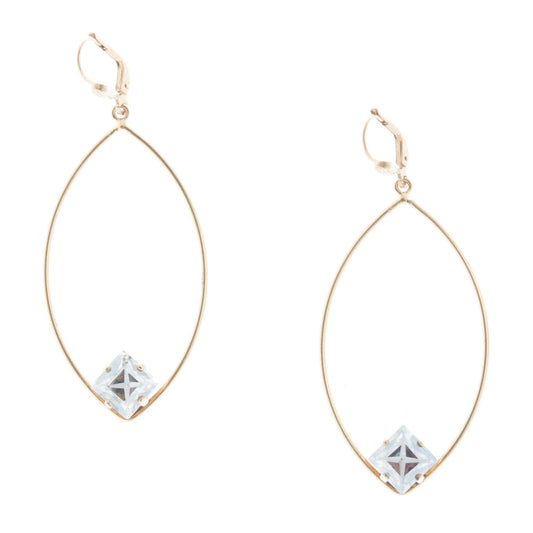 Catherine Popesco - Gold, Marquise Hoop w Square Crystal Earrings 9648
